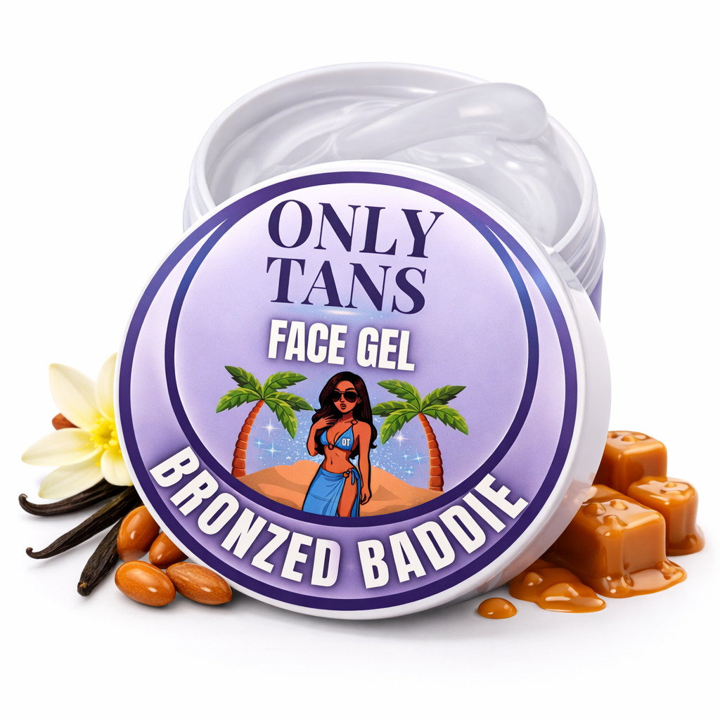 Bronzed Baddie face tanning gel 200g with vanilla, almond and caramel ingredients